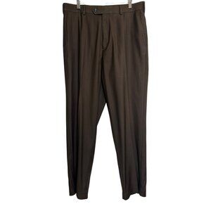 DG-94 Covington 34/29 Classic Flat Front Dress Pants Dark Brown Business Attire